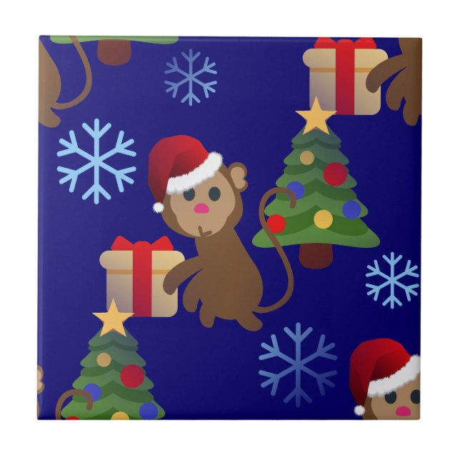 Azulejo emoji de monos navidades santa (Frente)