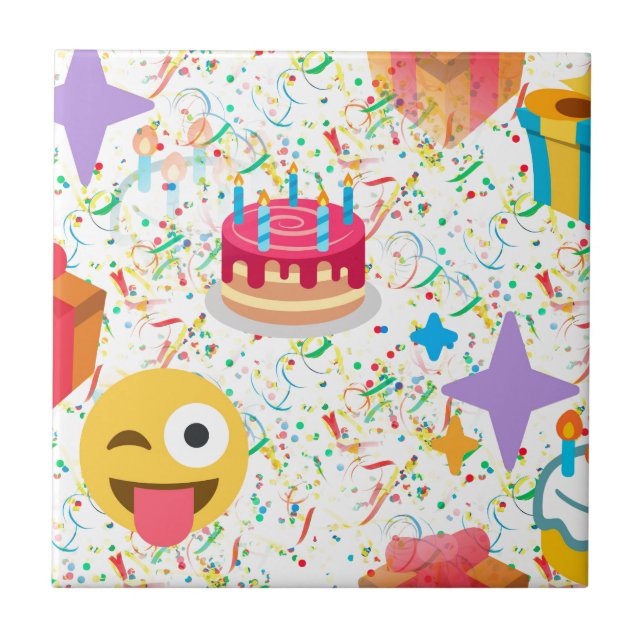 Azulejo emoji feliz de cumpleaños (Frente)