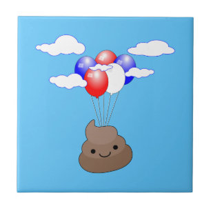 Azulejo Emoji Poo Volando Con Globos En Cielo Azul