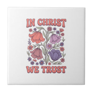 Azulejo En Cristo Confiamos Diseño Floral Cristiano Vector
