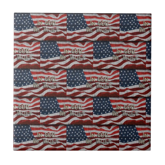 Azulejo En Dios confiamos en la bandera norteamericana de  (Frente)