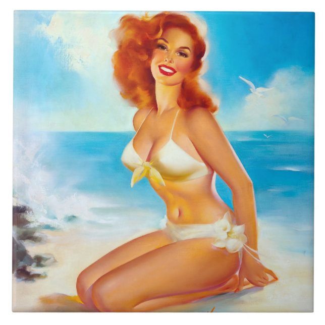 Azulejo En el Beach Pin Up (Frente)