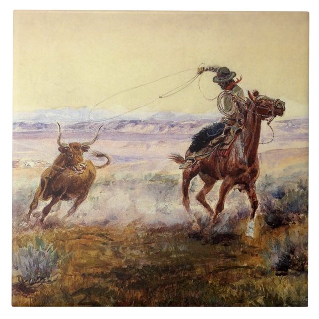 Azulejo “En el estanque” de Charles M Russell (Frente)