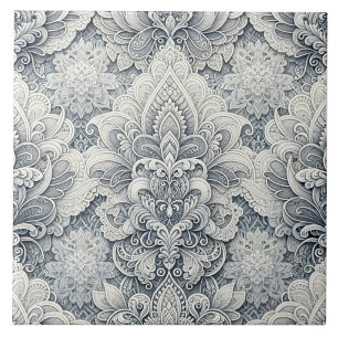 Azulejo Encaje Blanco Suave, Acentos de Plata, Lujo Sin Co