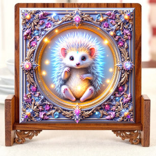 Azulejo Encantado Hedgehog Caja de joyas artísticas arriba