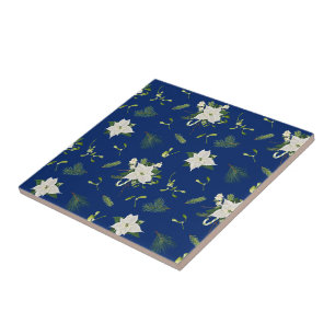 Azulejo Encantador Patrón Floral en Azul Marino