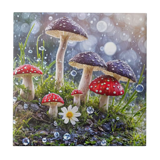 Azulejo Encantador Toadstools Llueve Fantasía Bosque Diver (Frente)
