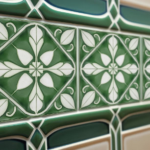 Azulejo Encantador Verde Esmeralda Floral Simétrico