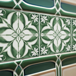 Azulejo Encantador Verde Esmeralda Floral Simétrico