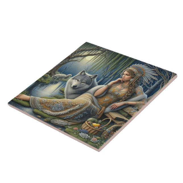 Azulejo Encantamiento de la luna en el bosque místico (Lado)
