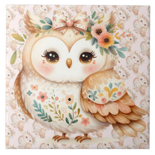 Azulejo Encanto de Búho Boho Cottagecore Floral Farmcore