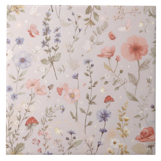 Azulejo Enchanted Garden Wildflower Butterfly Botanical (Frente)