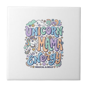 Azulejo Energía de Mamá Unicornio Kawaii Diseño Vectorial_