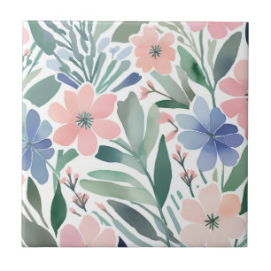Azulejo Énfasis Boho Wildflower Watercolor Floral Pastel