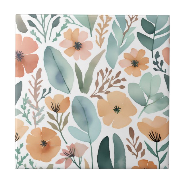 Azulejo Énfasis Boho Wildflower Watercolor Floral Pastel (Frente)