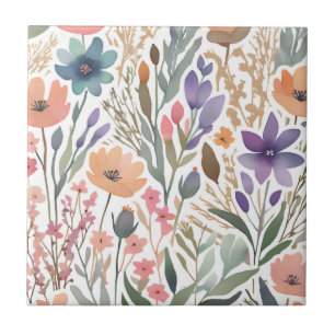 Azulejo Énfasis Boho Wildflower Watercolor Floral Pastel