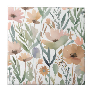 Azulejo Énfasis Boho Wildflower Watercolor Floral Pastel