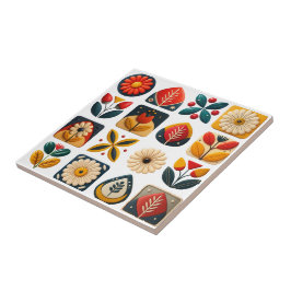 Azulejo Énfasis de mosaico floral de arte popular retro