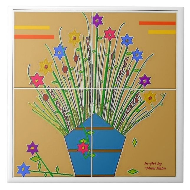 Azulejo "Énfasis floral" 6x6 mosaico cerámico (Frente)