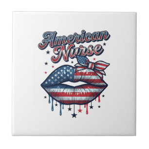Azulejo Enfermera Americana Diseño Patriótico de Camiseta 
