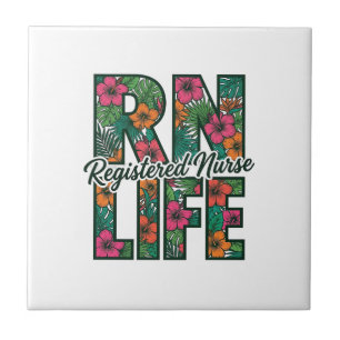 Azulejo Enfermera Registrada RN Vida Floral Diseño Vectori