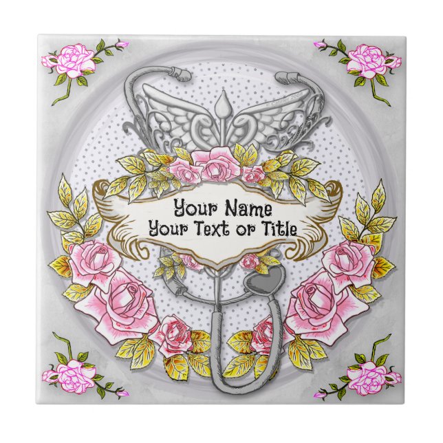 Azulejo Enfermero de enfermería de Stethoscope caduceus (Frente)