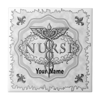 Azulejo Enfermero de Oval Silver caduceus