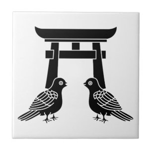 Azulejo Enfrentando palomas y Torii