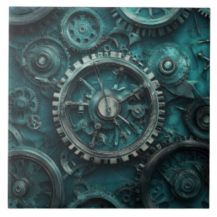 Azulejo Engranajes y mecanismo de reloj vintage steampunk