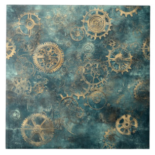 Azulejo Engranajes y mecanismo de reloj vintage steampunk