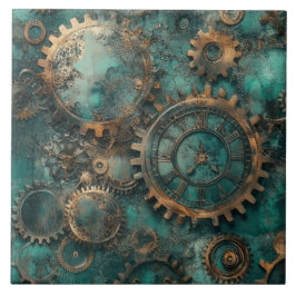 Azulejo Engranajes y mecanismo de reloj vintage steampunk