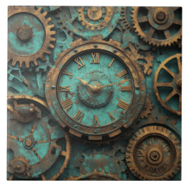 Azulejo Engranajes y mecanismo de reloj vintage steampunk