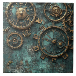 Azulejo Engranajes y mecanismo de reloj vintage steampunk