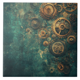 Azulejo Engranajes y mecanismo de reloj vintage steampunk