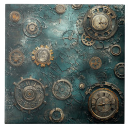 Azulejo Engranajes y mecanismo de reloj vintage steampunk