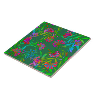 Azulejo Enredadera de selva tropical florecida verde oscur