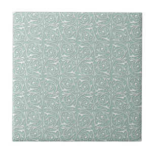 Azulejo Enredaderas giratorias en verde salvia pálido y bl
