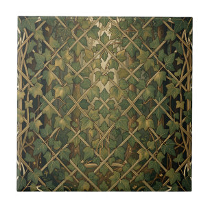 Azulejo Enrejado de hiedra verde patrón de bosque vintage