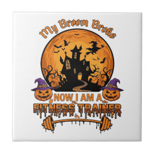 Azulejo Entrenador de Fitness de Halloween con Escoba Rota