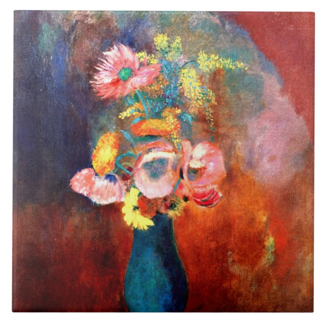 Azulejo Envases etéreos de flores, pintura de Odilon Redon (Frente)