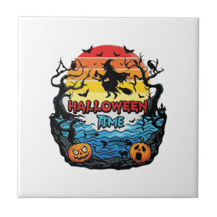 Azulejo Época de Halloween Bruja Calabazas Murciélagos Ata