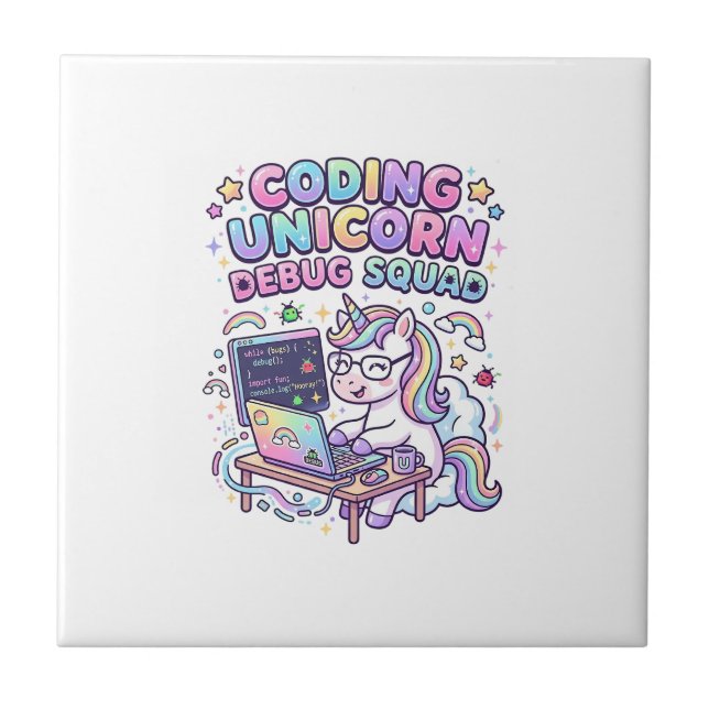 Azulejo Equipo de Depuración de Unicornios de Codificación (Frente)