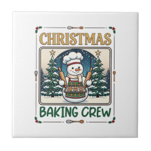 Azulejo Equipo de Repostería Navideña Muñeco de Nieve Chef