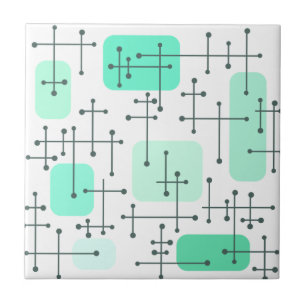 Azulejo Era Eames de los años 50 Cruces de arte Verde ment