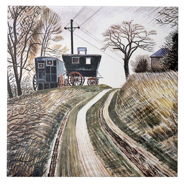 Azulejo Eric Ravilious - Caravanas, (Frente)