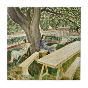 Azulejo Eric Ravilious, Dos mujeres en un jardín,