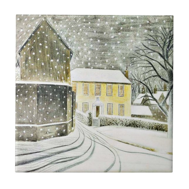 Azulejo Eric Ravilious - Hallstead Road en nieve, (Frente)
