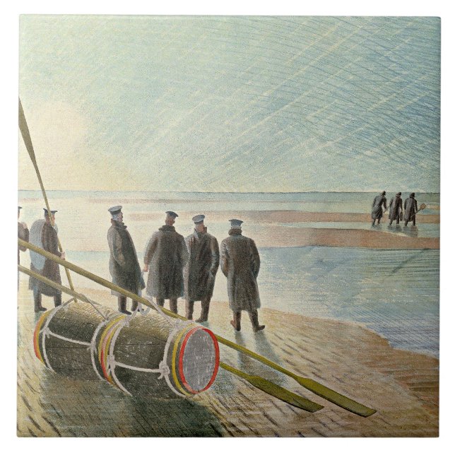 Azulejo Eric Ravilious - Trabajo peligroso a baja marea, (Frente)