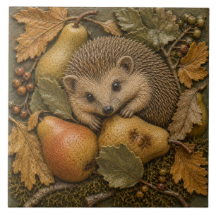 Azulejo Erizo de Otoño & Peras Fauna del Bosque 
