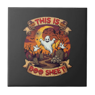 Azulejo Es Boo Sheet Halloween Fantasma Cementerio Calabaz